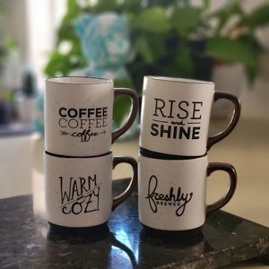 4 hand lettered style coffee mugs